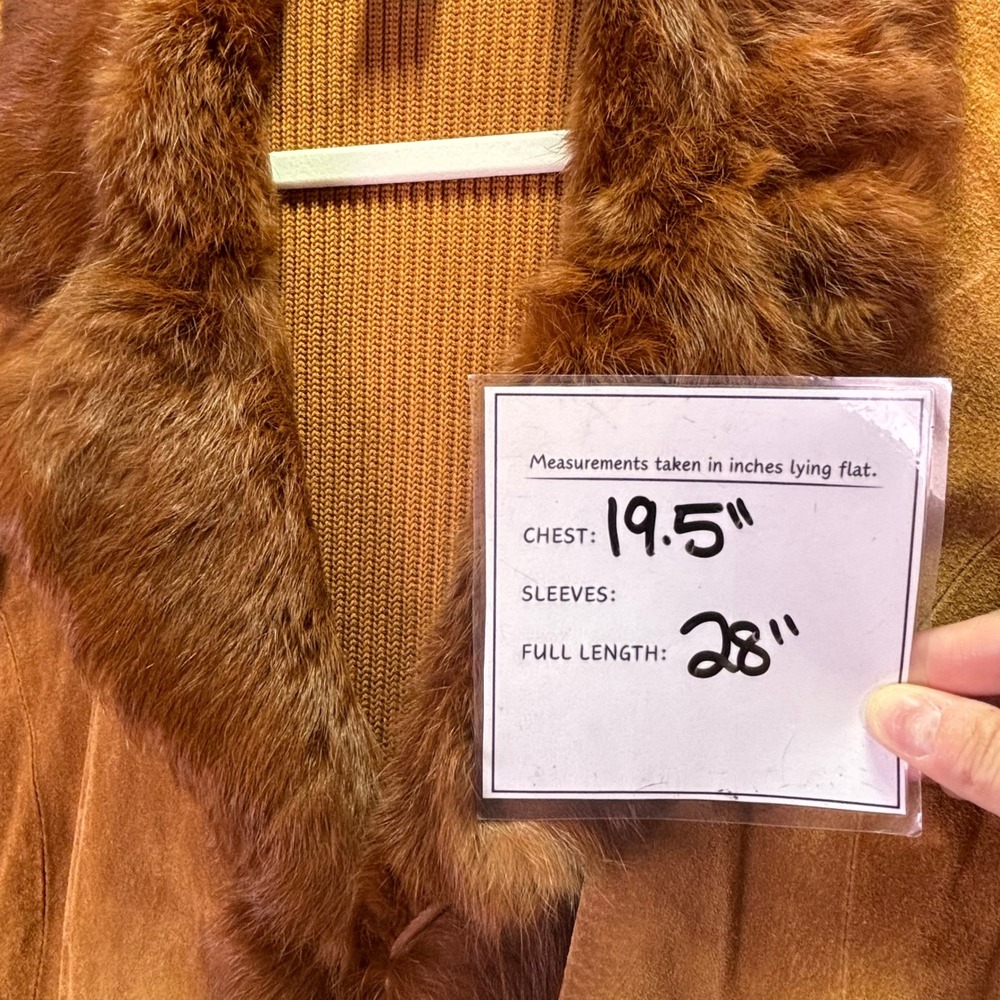 Nygard Women Jacket L Brown Suede Rabbit Fur Trim Ribbed Knit Toggle Closure - Picture 4 of 7
